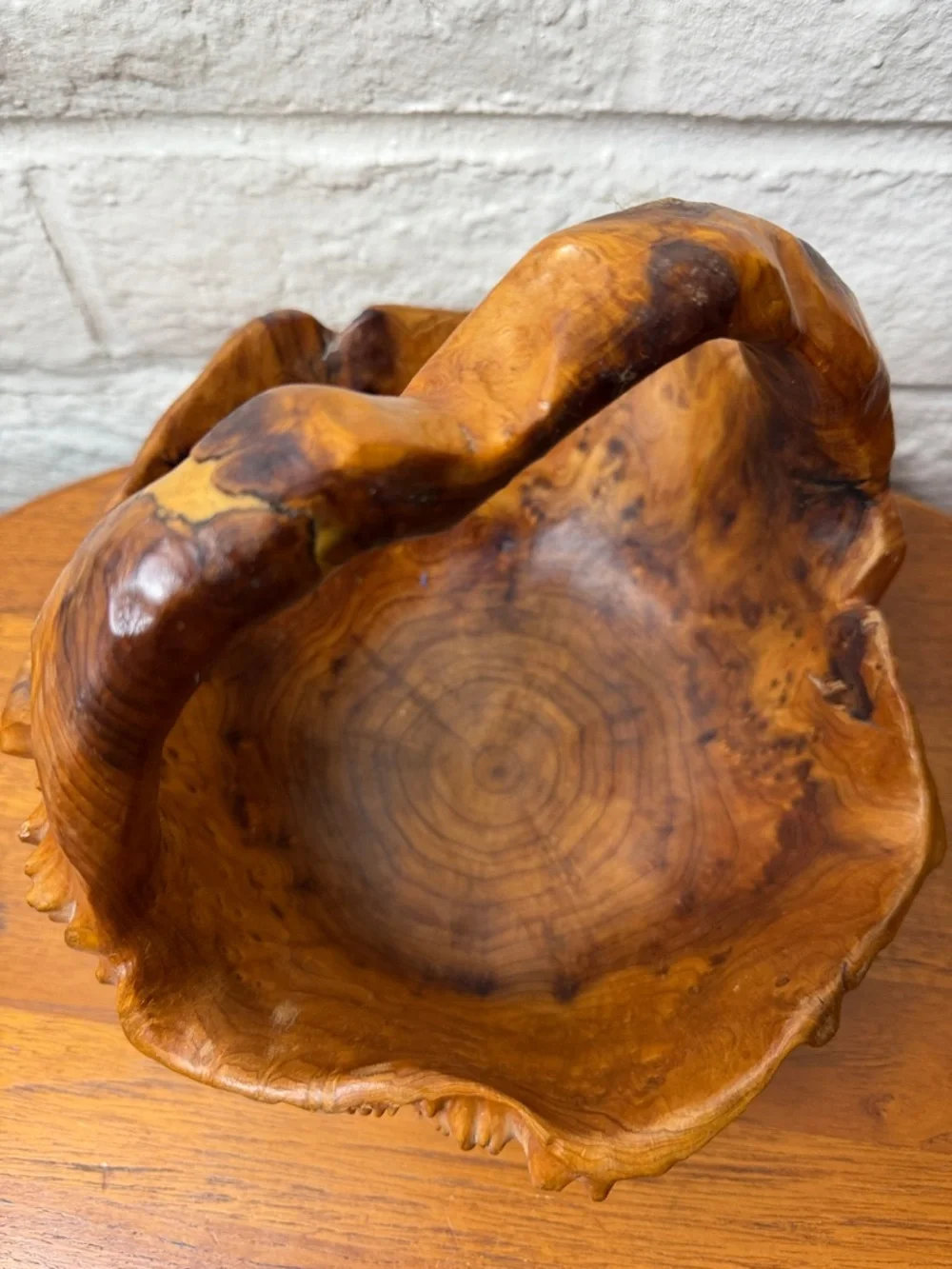 Vintage Hand Carved Burl Wood Root Basket
